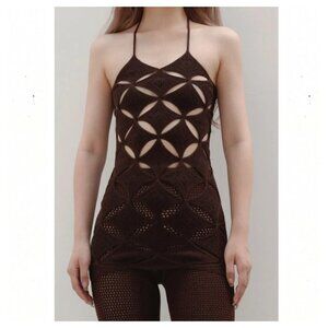 Isa Boulder Argyle Lace Crewneck Halter Top in Soil